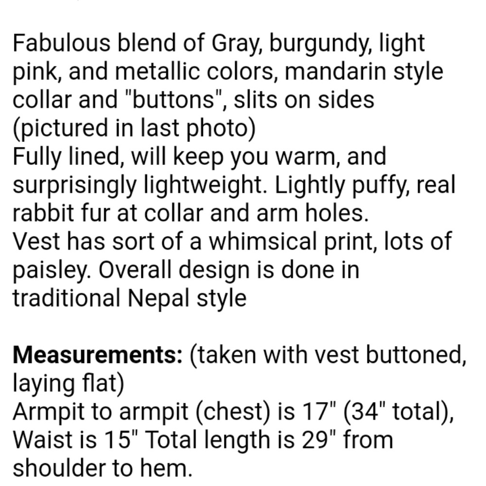 New luxurious fur trim vest from Nepal XS/S 2-6 - Picture 8 of 8